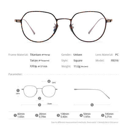 FONEX Pure Titanium Glasses Men 2024 New Fashion Retro Square Eyeglasses Women Eyewear F8316