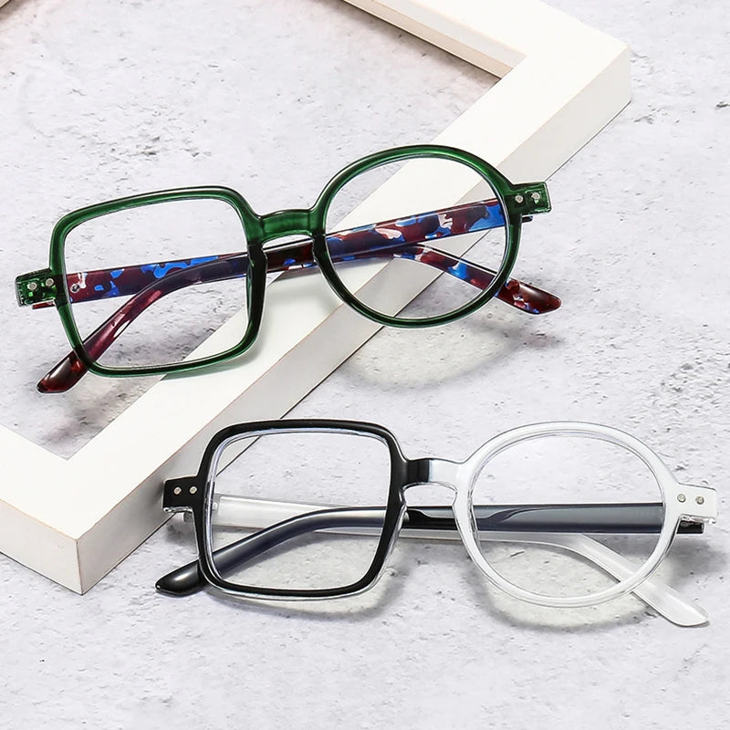 SHAUNA Retro Unique Square Round Glasses Frame Women Clear Lens Spring Hinge Double Color Optical Frame