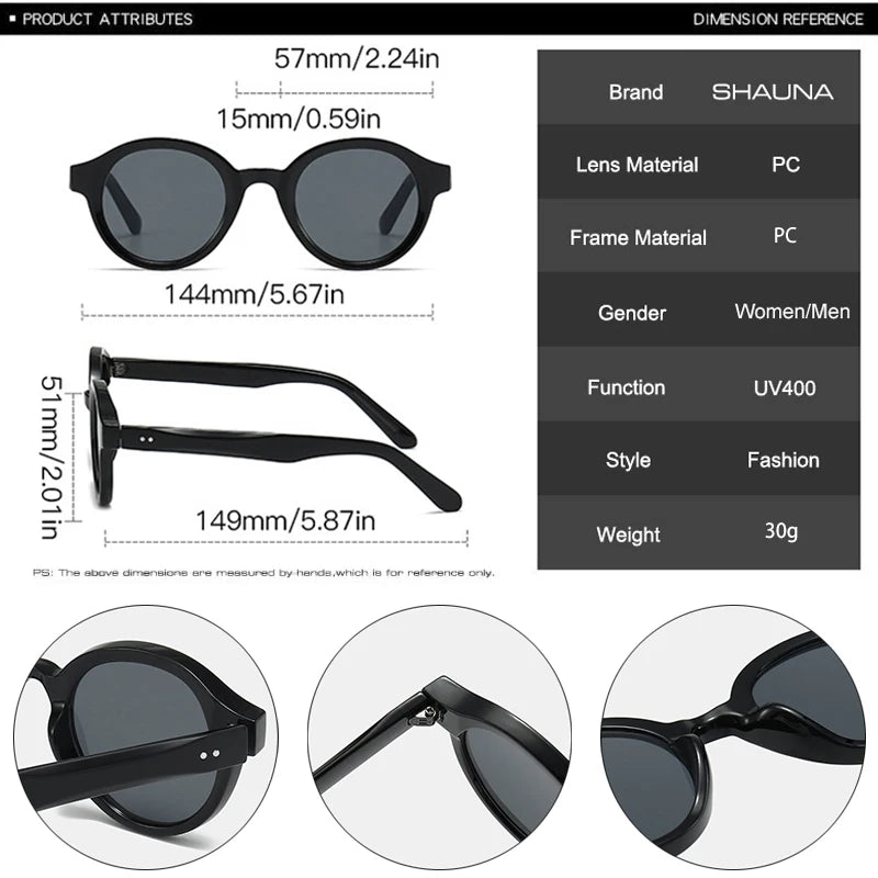 SHAUNA Lunettes de soleil rétro rondes pour femmes, dégradées, UV400, mode, couleur bonbon, hommes, tendance, rivets, punk