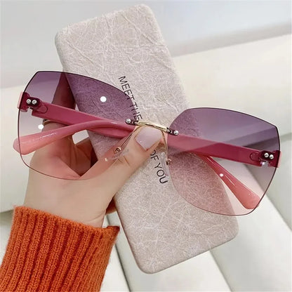 Brown Sunglasses Women Rimless Square Fashion Glasses Vintage Big Sun Glasses Shades For Zonnebril Dames Oculos De Sol Feminino