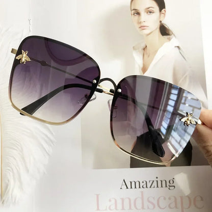 Luxury Brand Designer Sunglasses Woman Vintage Rimless Square Sun Glasses Female Gradient Shades Little Bee Ladies Oculos