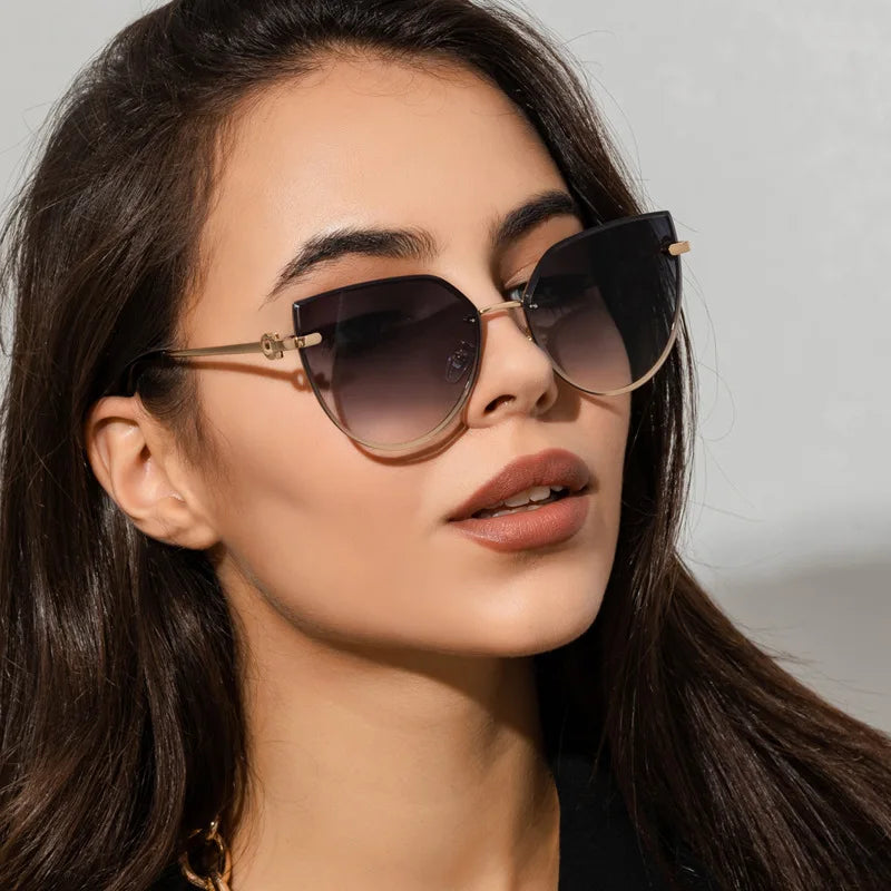 Lunettes de soleil œil de chat surdimensionnées pour femmes, marque de luxe, lunettes pour femmes et hommes, dégradé, métal, Gafas De Sol Mujer uv400