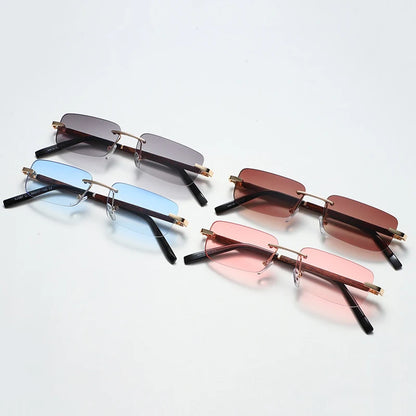 SHAUNA Trending Small Rectangle Sunglasses Retro Wood Grain Rimless Gradient Shades UV400