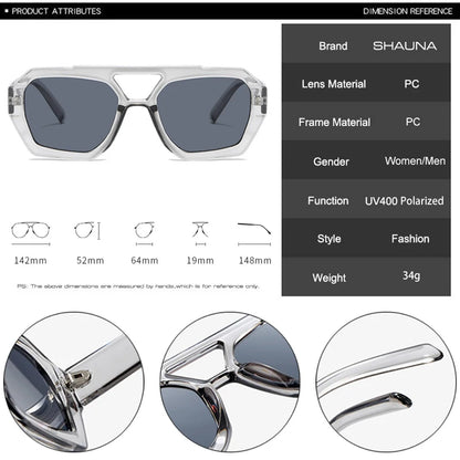 SHAUNA Retro Double Bridges Square Sunglasses Women Fashion Clear Ocean Lens Eyewear Men Trending Polygon Sun Glasses UV400