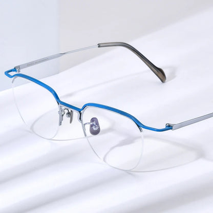 FONEX Brille aus reinem Titan für Herren 2024 Neue einfache Halbrand-Brille ohne Rahmen für Damen mit Halbrand 90036