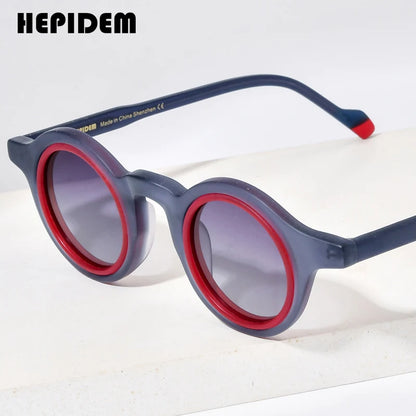 HEPIDEM Matte Acetate Polarized Sunglasses Women UV400 2023 Double-Loop Design Retro Small Round Sun Glasses Men Shades H9267T