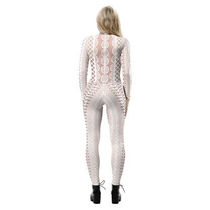 FCCEXIO Lace Sequins Pattern 3D Printed Cosplay Costume Sexy Jumpsuit Bodysuit Adult Carnival Party Clothing S-XL monos mujer