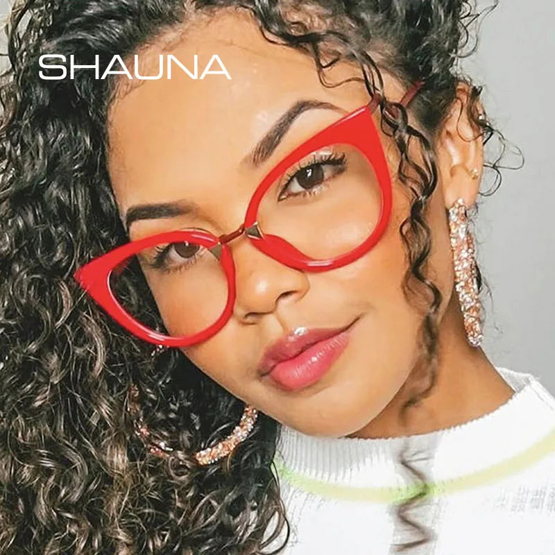 SHAUNA Anti-Blue Light Classic Cat Eye Glasses Frame Women Brand Designer Fashion Acetate Material Red Optical Eyeglasses