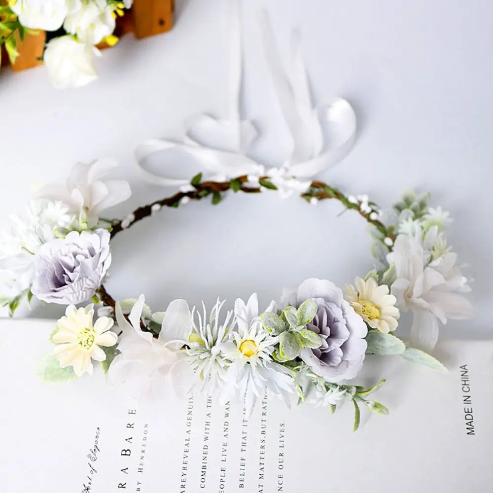 Handmade Bridal Hairband Beach Wreath Hair Jewelry Garland Crown Headwear for Wedding Flower Wreaths Flower Tiara