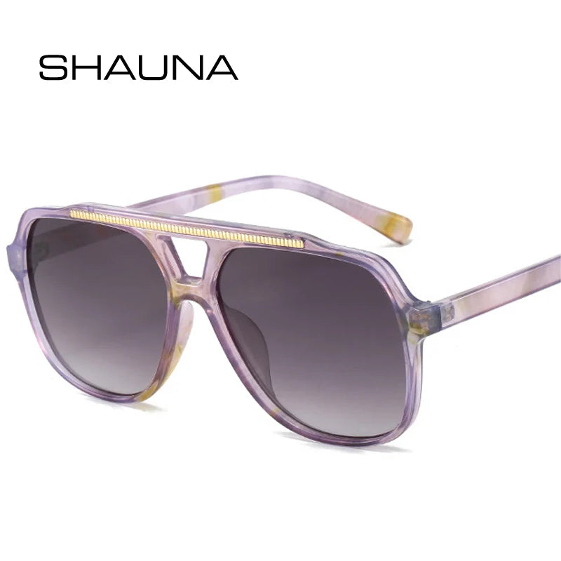 SHAUNA Doppelstege Quadratische Sonnenbrille für Damen, modisch, klare Ozean-Farbverlaufsgläser, Brillenschirme, UV400, Herren-Sonnenbrille