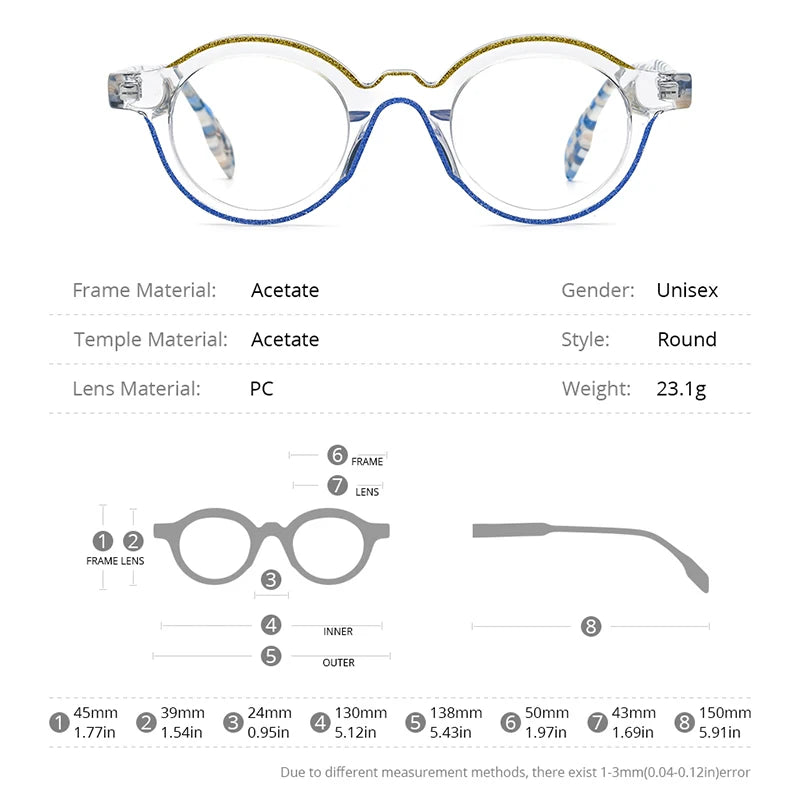 HEPIDEM Powder Acetate Glasses Men Retro Vintage Round Eyeglasses Women Spectacles Eyewear 9321