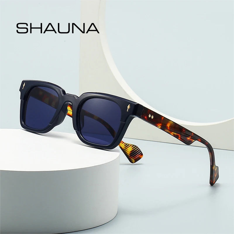 SHAUNA Nouvelles lunettes de soleil carrées à rivets pour femmes, nuances UV400 rétro dégradé hommes bleu vert lunettes de soleil