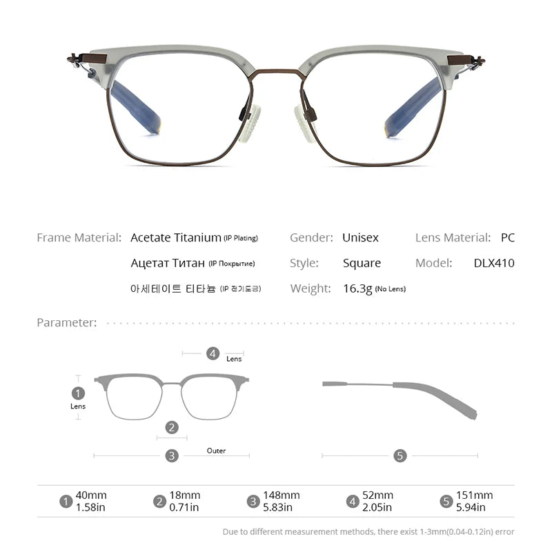 FONEX Acetate Titanium Glasses Men Vintage Oversize Square Eyeglasses 2022 Women Spectacles Eyewear DLX410