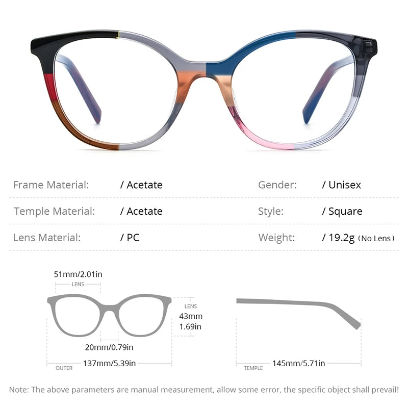 HEPIDEM Multicolor Acetate Glasses Women Retro Square Eyeglasses Men Spectacles Eyewear H9298