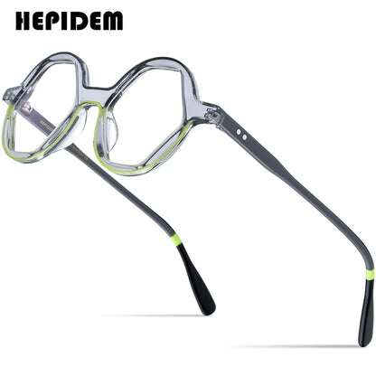 HEPIDEM Powder Acetate Glasses Men 2022 Vintage Retro Polygon Eyeglasses Women Spectacles Eyewear 9301