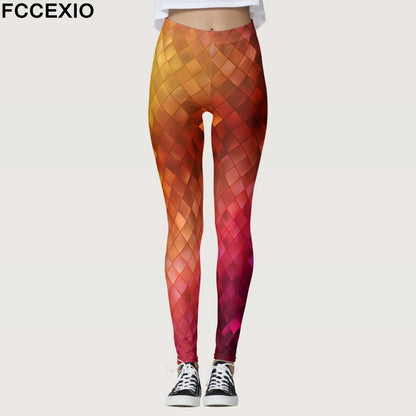 FCCEXIO Legging de sport taille haute pour femme, imprimé graffiti géométrique, pantalon de course, de fitness, d'entraînement, de yoga, de gym, nouvelle collection été S-3XL