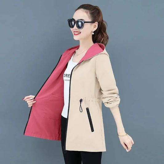 2024 Nouvelle Veste Femme Automne Double Face Coupe-Vent Femme Manches Longues Vestes À Capuche Décontracté Manteau De Base Vêtements D'extérieur Amples 4XL