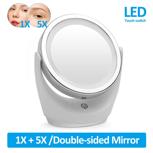 Miroir de maquillage à LED 1X 5X Grossissement Rotatif Portable Double Face Miroirs Cosmétiques Avec Lampe LED Miroir de Coiffeuse