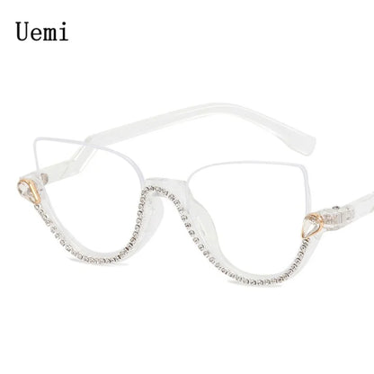 New Retro Anti Blue Light Cat Eye Glasses For Women With Diamond Fashion General Optics Clear Lens Reading Female Trending Eyegl