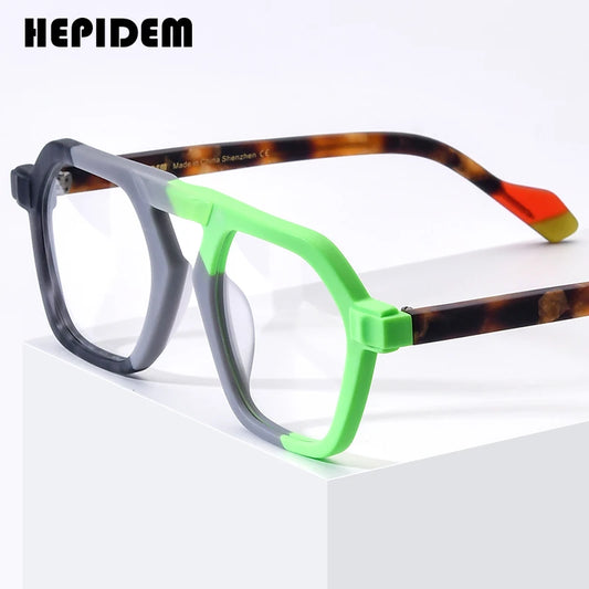 HEPIDEM Matte Acetate Glasses Men Colorful Fashion Square Eyeglasses 2023 Women Spectacle Eyewear H9286