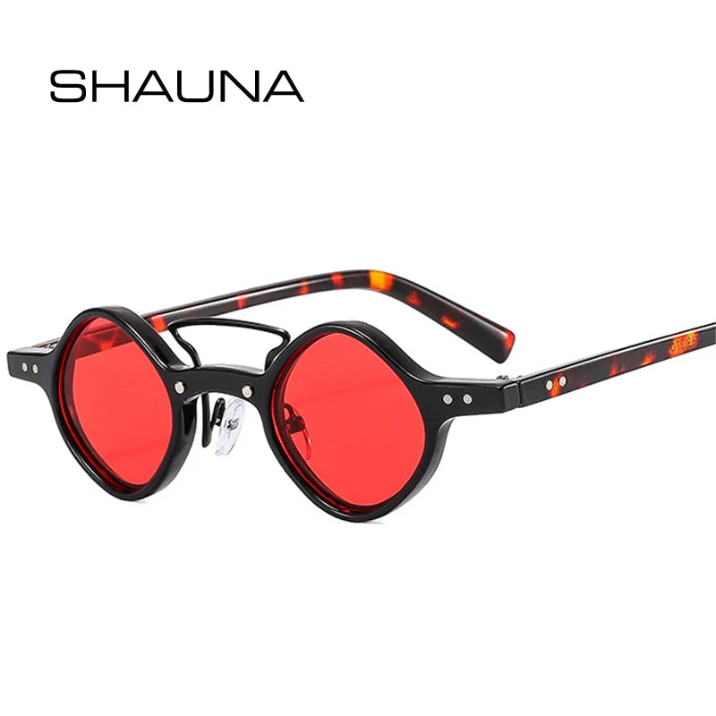 SHAUNA Retro Double Bridges Small Square Sunglasses Women Fashion Red Purple Shades UV400 Men Rivets Sun Glasses