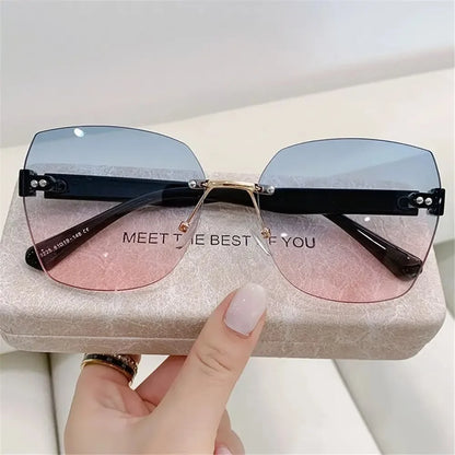 Brown Sunglasses Women Rimless Square Fashion Glasses Vintage Big Sun Glasses Shades For Zonnebril Dames Oculos De Sol Feminino