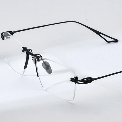 FONEX Titanium Glasses Men New Rimless Square Eyeglasses Frame Eyewear Act-Six