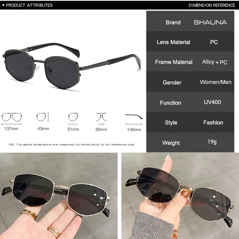 SHAUNA Retro Polygon Square Metal Women Luxury Sunglasses Fashion Gradient Shades UV400 Men Sun Glasses