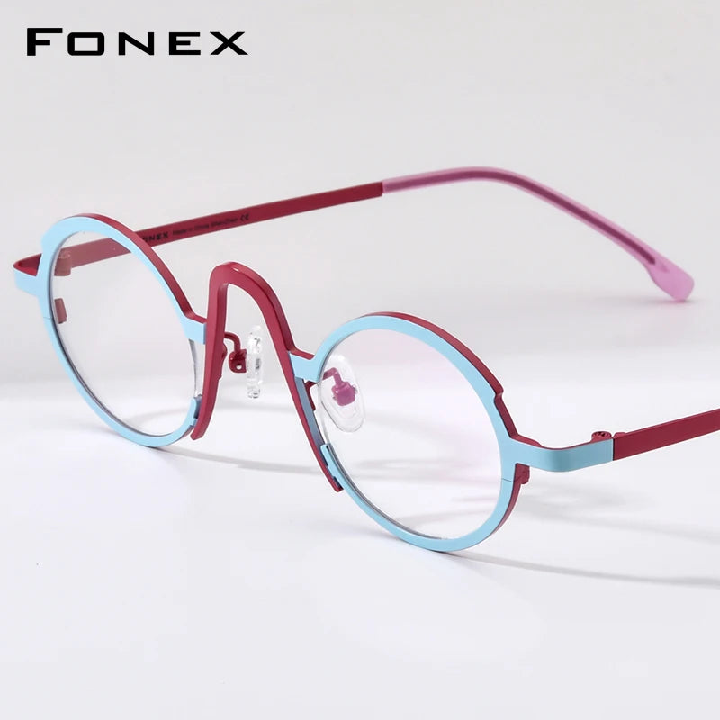 FONEX Titanium Glasses Women Retro Fashion Colorful Oval Eyeglasses 2023 New Eyewear F85772