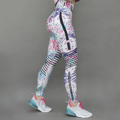 FCCEXIO New Seamless Leggings Sport Women Fitness Leisure Elastic Tight Yoga Running Floral Stripes Print Leggings Gym Pants