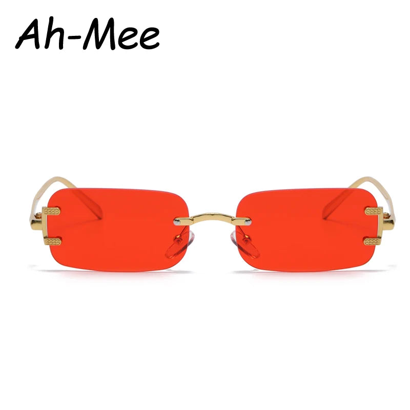 New Rimless Rectangle Vintage Metal Frames Sunglasses Women Fashion Frameless Tinted Sun Glasses Shades For Female