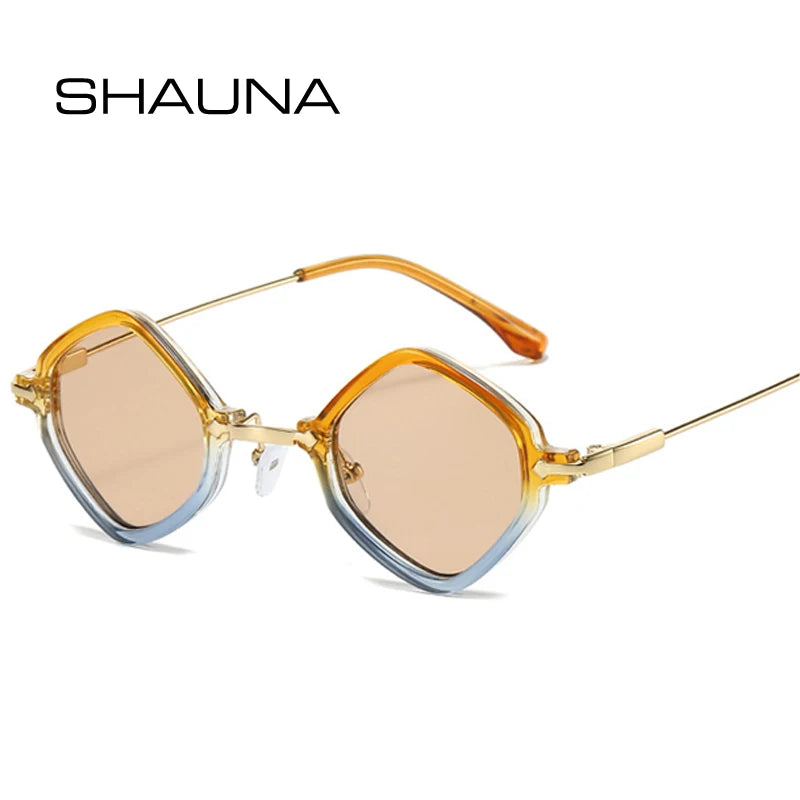 SHAUNA Retro Small Polygon Square Women Sunglasses Fashion Clear Ocean Gradient Lens Shades UV400 Men Trending Punk Sun Glasses