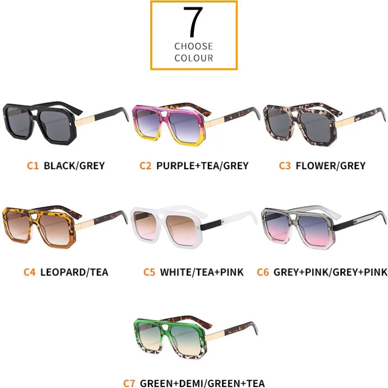 2024 Nouvelles lunettes de soleil rétro carrées à double pont pour femmes et hommes, monture colorée à la mode, lunettes de soleil Shases UV400, vente en gros