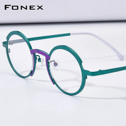 FONEX Titan Brille Damen Runde Brille Herren 2023 Retro Mode Bunte Brillen F85773