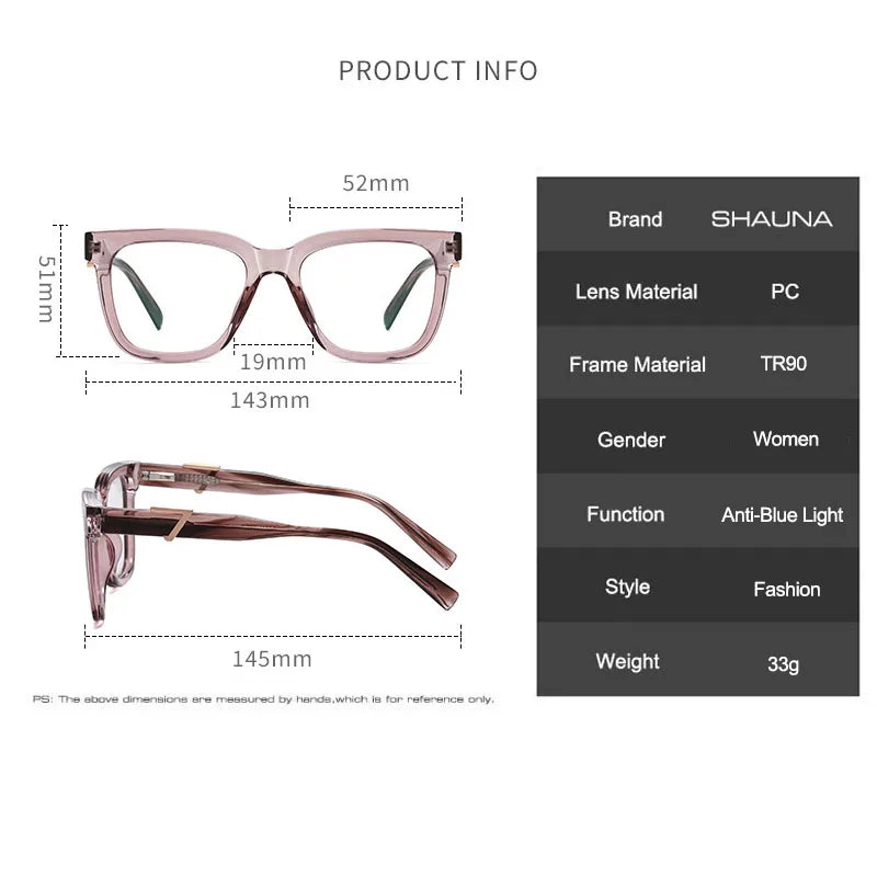 SHAUNA Spring Hinge Fashion TR90 Women Square Glasses Frame Anti-blue Light Optical Computer Eyeglasses