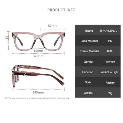 SHAUNA Spring Hinge Fashion TR90 Women Square Glasses Frame Anti-blue Light Optical Computer Eyeglasses