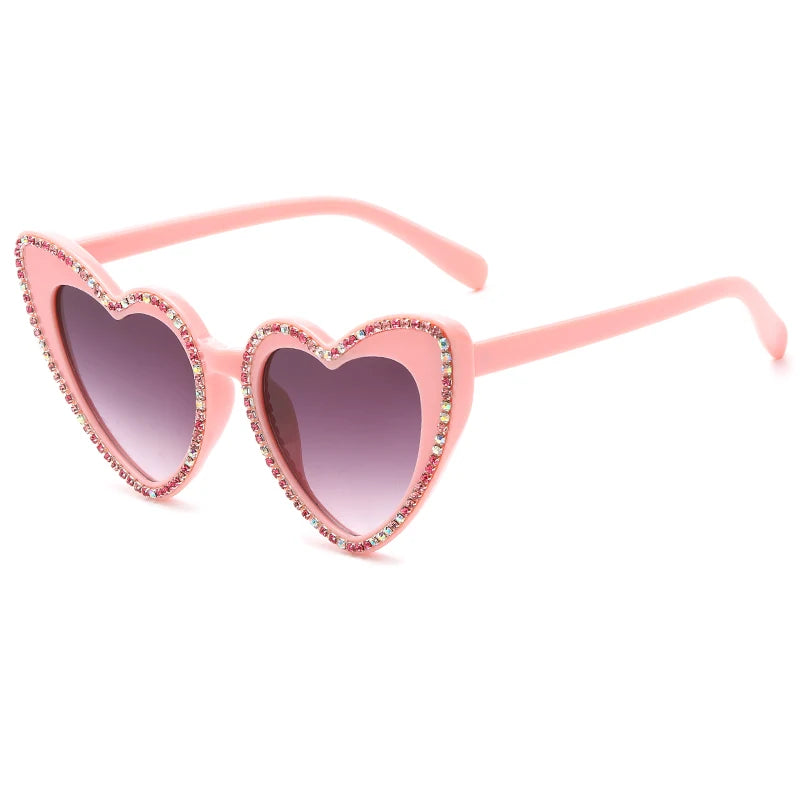 Lunettes de soleil pour femmes en forme de cœur avec strass et diamants