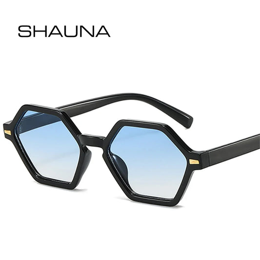 SHAUNA Retro Polygon Damen Sonnenbrille Fashion Gradient Shades UV400 Herren Nieten Sonnenbrille