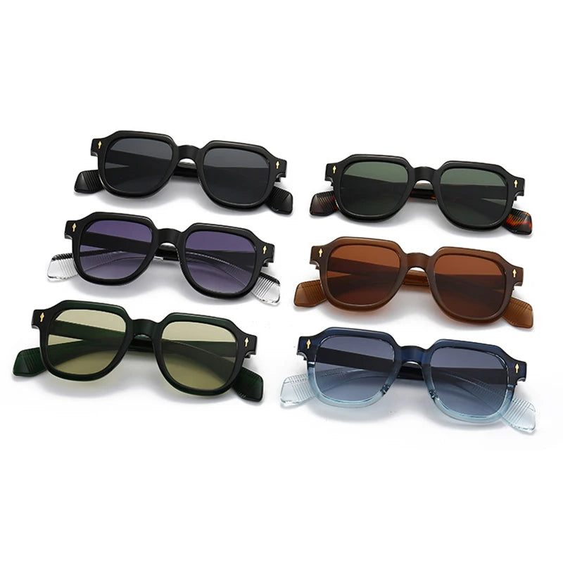 SHAUNA Retro Square Men Sunglasses Fashion Trending Metal Rivets Women Punk Gradient Shades UV400 Sun Glasses