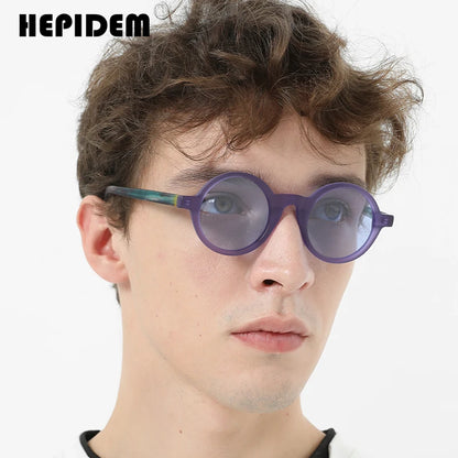 HEPIDEM Matte Acetate Polarized Sunglasses UV400 Men Retro 2023 New Big Round Circle Sun Glasses Women Shades H9270T