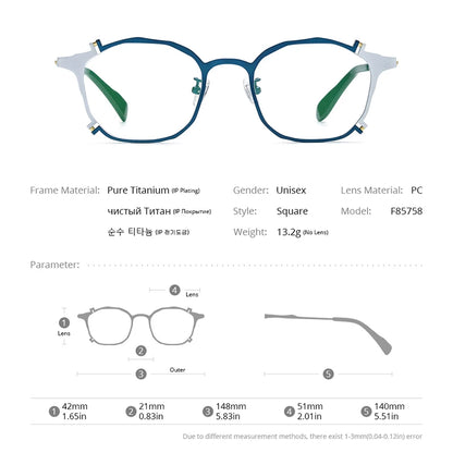 FONEX Lunettes en titane pur pour hommes et femmes, nouvelles lunettes carrées rétro vintage F85758