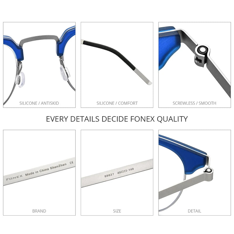 FONEX Acetate Alloy Glasses Men Round Eyeglasses Frame Women 2021 New Korean Screwless Eyewear 98627