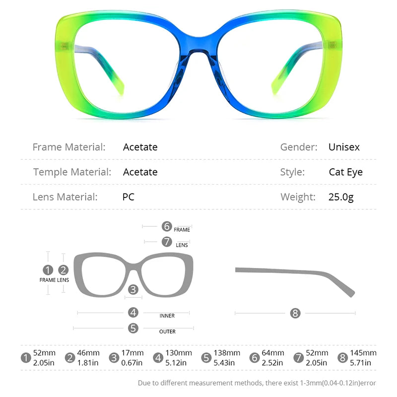 Lunettes de vue en acétate multicolore HEPIDEM pour femmes Lunettes de vue œil de chat de créateur Lunettes de vue pour dames 9262