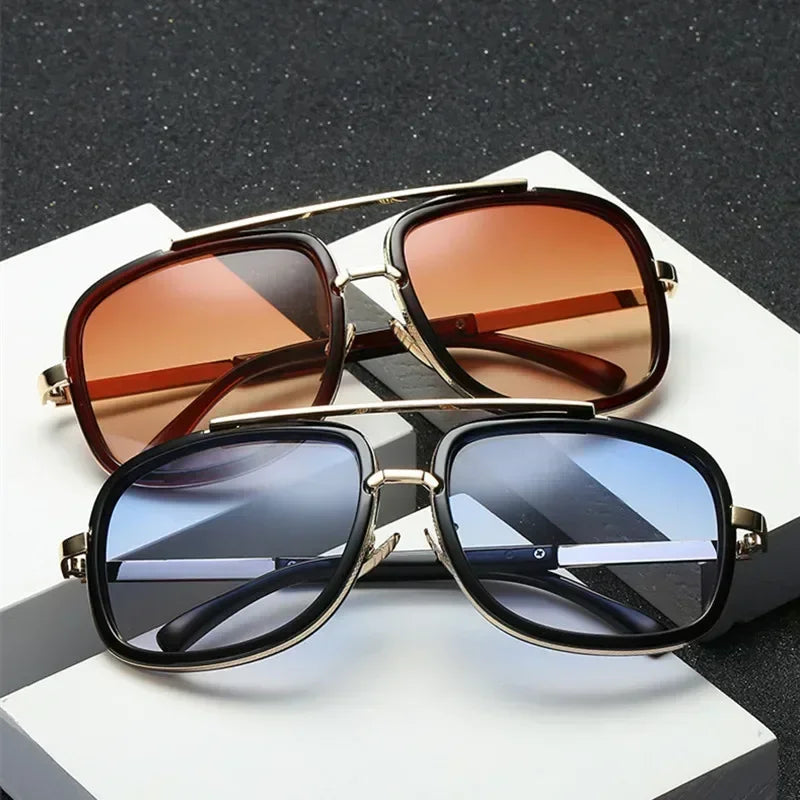 New Fashion Big Frame Sunglasses Men Square Metal Sun Glasses Women Retro Sunglass Vintage High Quality Gafas Oculos De Sol