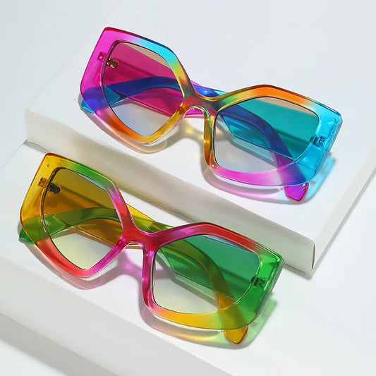 Regenbogen-Katzenaugen-Sonnenbrille für Damen, trendige Sonnenbrille, personalisierbar, farbenfroh, fortschrittliches Design, modische Brille, UV400