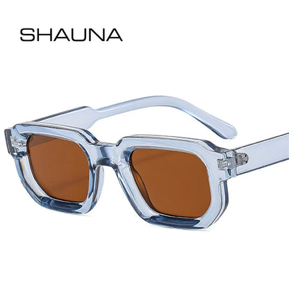 SHAUNA Ins Popular Fashion Square Women Blue Tea Sunglasses Shades UV400