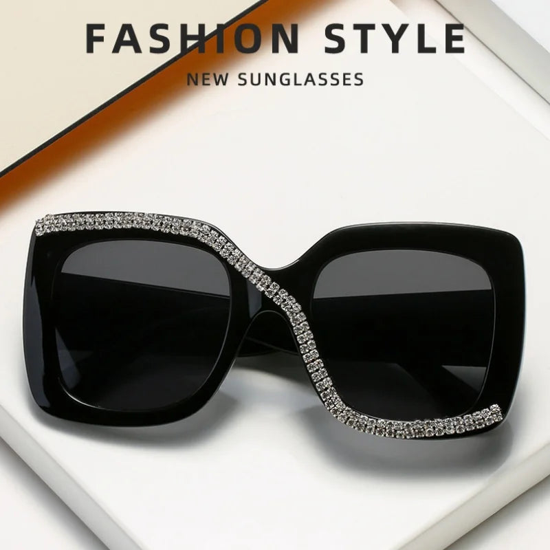 Fashion Diamond Designer Square Sunglasses For Women Men Retro Oversized Frame Ins Trending Ladies Luxury Sun Glasses UV400 Eyeg