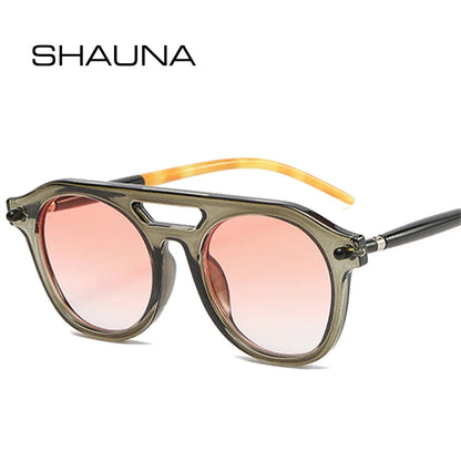 SHAUNA Lunettes de soleil à double pont pour femmes, verres transparents dégradés, nuances UV400, rétro, rivets, lunettes de soleil pilote pour hommes