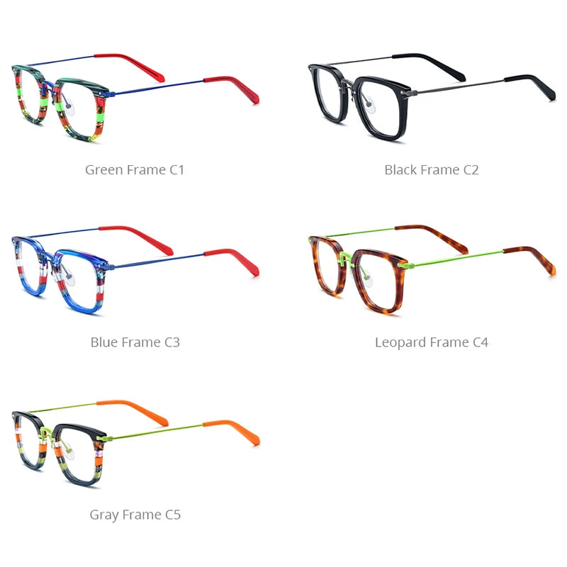 FONEX Acetate Titanium Glasses Men 2024 Square Eyeglasses Women Colorful Spectacles Eyewear F85791