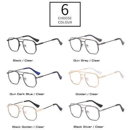 SHAUNA New Anti Blue Light Men Business Eyewear Retro Double Bridges Square Metal Optical Glasses Frame